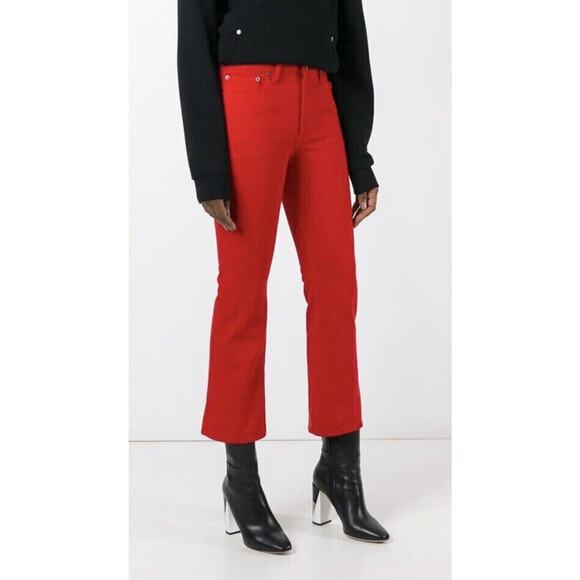 Golden Goose Deluxe Brand Cropped Mid Rise Flare 30 Jeans Red - Picture 1 of 8